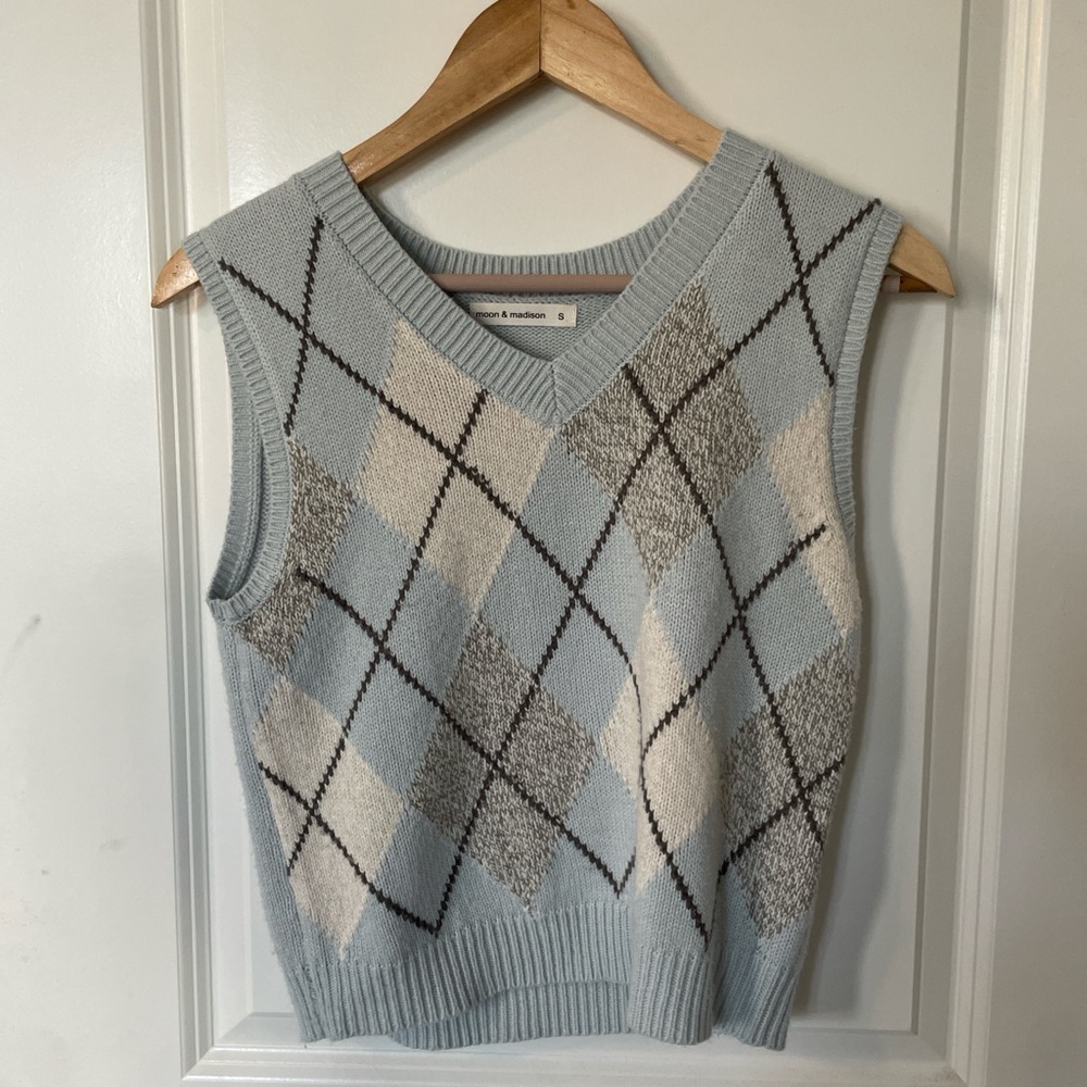 Moon & Madison blue argyle sweater vest.